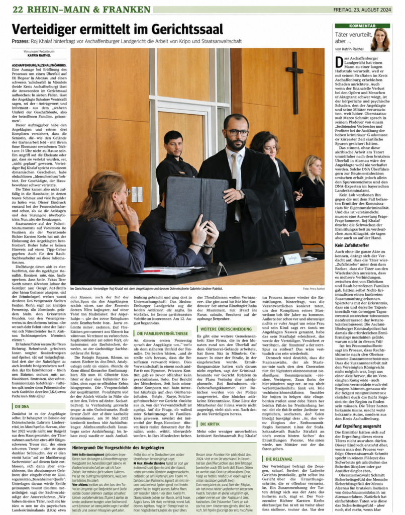 Main-Echo-Artikel „Verteidiger ermittelt im Gerichtssaal“ über Strafverteidiger Roy Khalaf